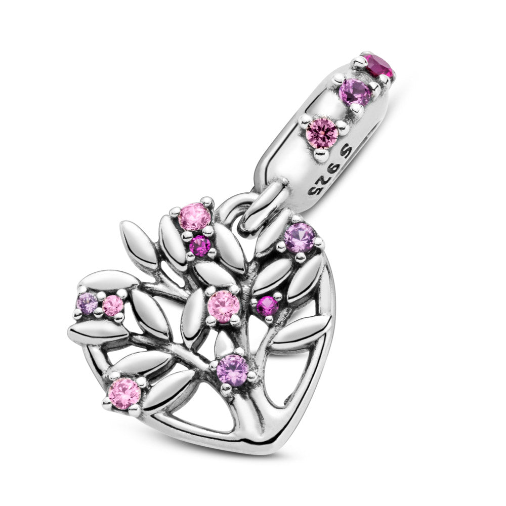 Pandora Pink Heart Family Tree Dangle Charm – Elegant Gift Jewelry Set