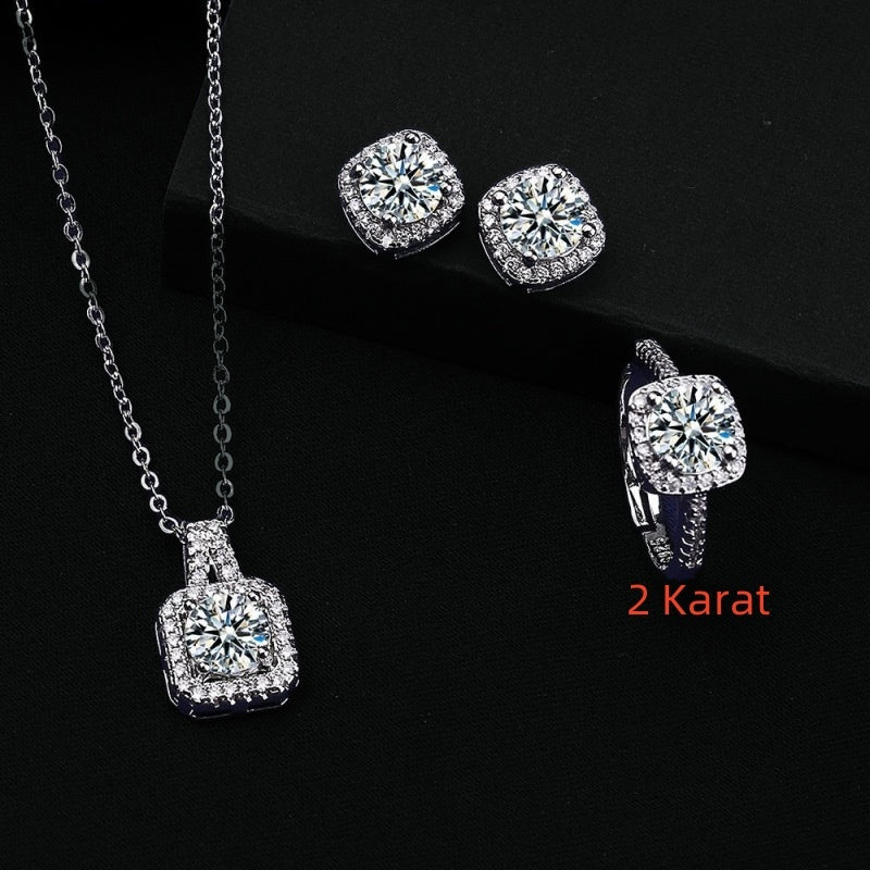 Square Bag Diamond Necklace Rings Ear Studs Suit