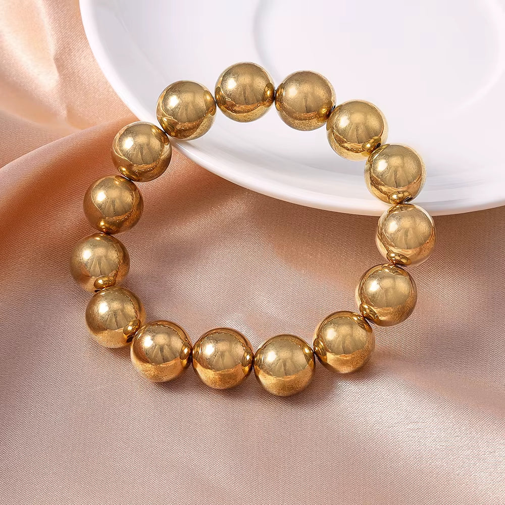 Aihua Trend Stretch Gold Sliver Color 6MM 8MM 12MM 16MM Stacked Ball Beaded Bracelet for Women Men round CCB Beads Bracelets