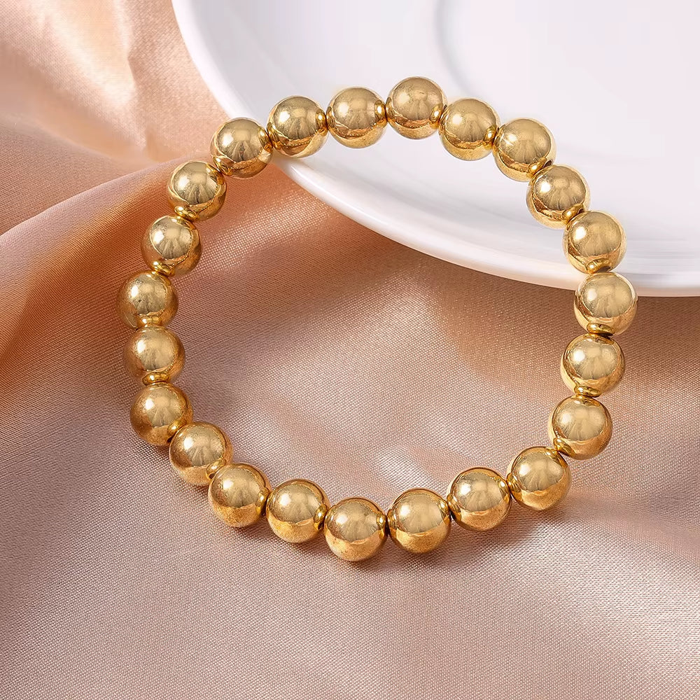 Aihua Trend Stretch Gold Sliver Color 6MM 8MM 12MM 16MM Stacked Ball Beaded Bracelet for Women Men round CCB Beads Bracelets