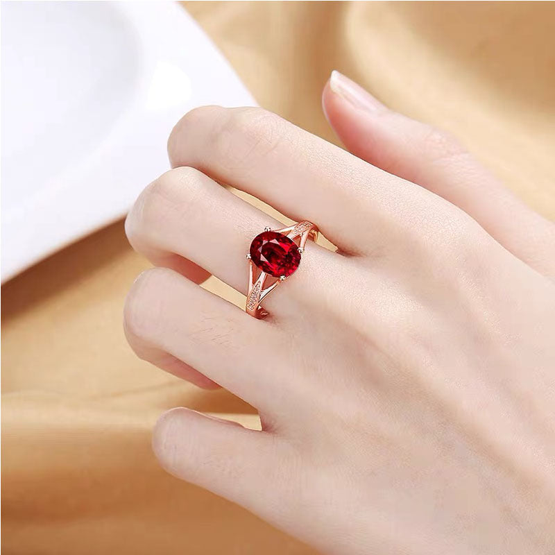 European And American Rose Gold Plated Pigeon Blood Red Zircon Ring