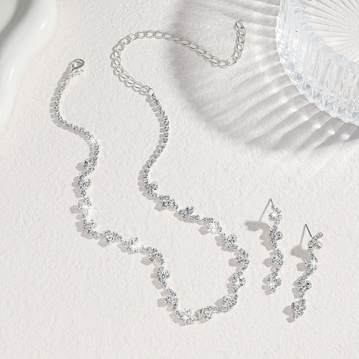 Fashion Elegant Rhinestone Ear Stud Necklace Women's Suit