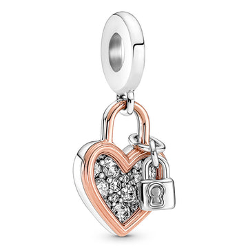 Pandora Heart Padlock Double Dangle Charm – Elegant Gift Jewelry Set