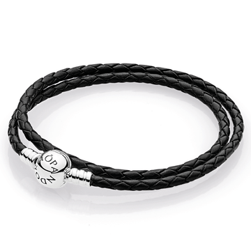 Pandora Black Braided Double-Leather Charm Bracelet – Elegant Gift Jewelry Set