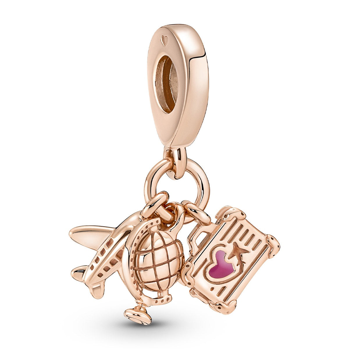 Pandora Airplane, Globe & Suitcase Triple Dangle Charm – Elegant Gift Jewelry Set