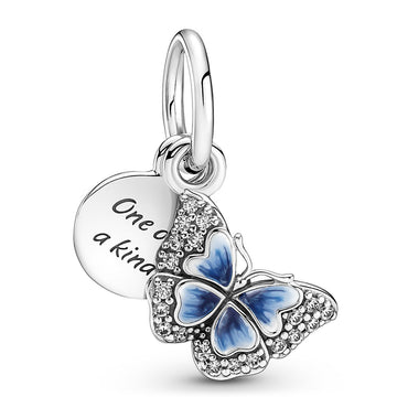 Pandora Blue Butterfly & Quote Double Dangle Charm – Elegant Gift Jewelry Set
