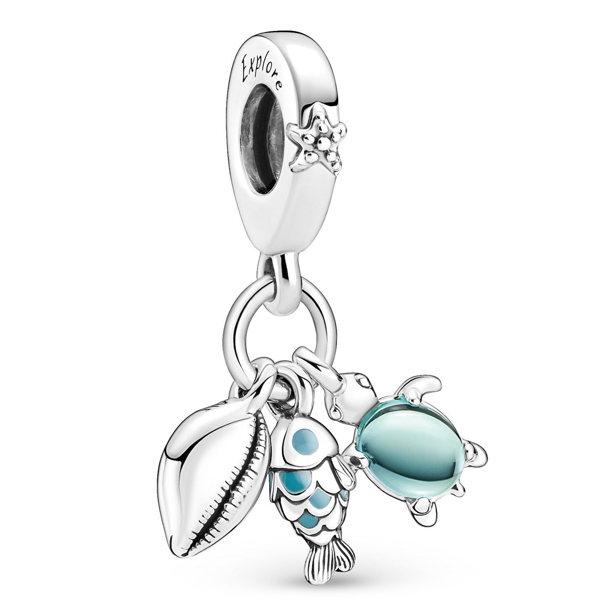 Pandora Fish, Sea Turtle & Conch Triple Dangle Charm – Elegant Gift Jewelry Set