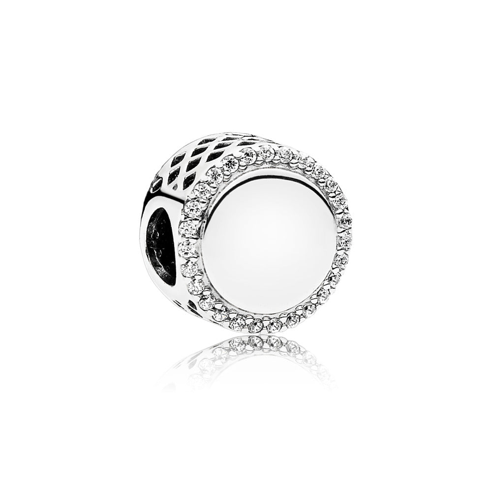 Pandora Engravable Silver Button w/ CZ Charm – Elegant Gift Jewelry Set