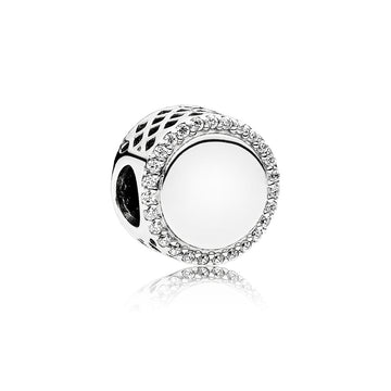 Pandora Engravable Silver Button w/ CZ Charm – Elegant Gift Jewelry Set