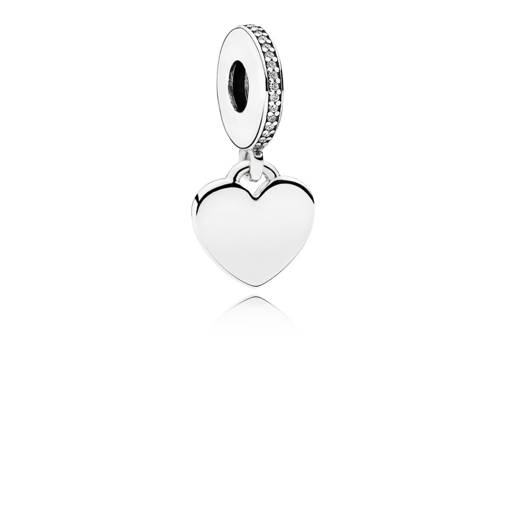 Pandora Engravable Silver Dangle Heart Charm – Elegant Gift Jewelry Set