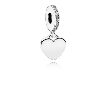 Pandora Engravable Silver Dangle Heart Charm – Elegant Gift Jewelry Set