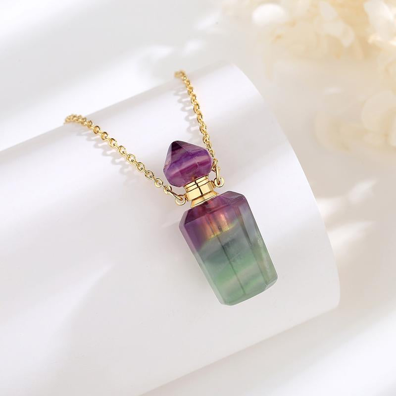EUDORA Crystal Perfume Bottle Pendant Necklace for Essential Oils and Fragrance, Unique Natural Crystal for Aromatherapy, Amethyst Healing Jewelry