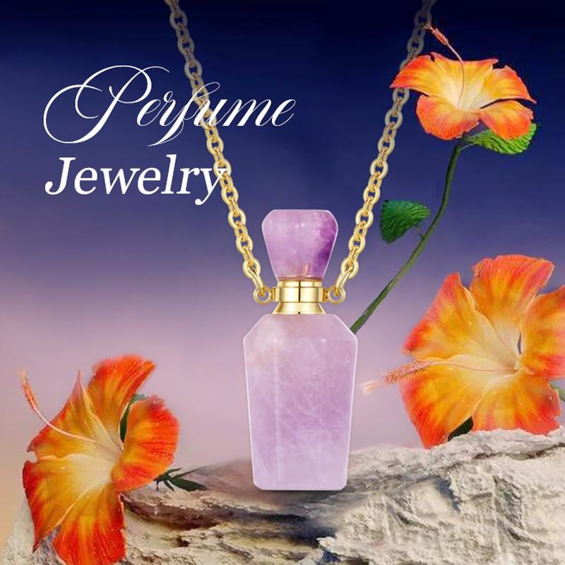 EUDORA Crystal Perfume Bottle Pendant Necklace for Essential Oils and Fragrance, Unique Natural Crystal for Aromatherapy, Amethyst Healing Jewelry