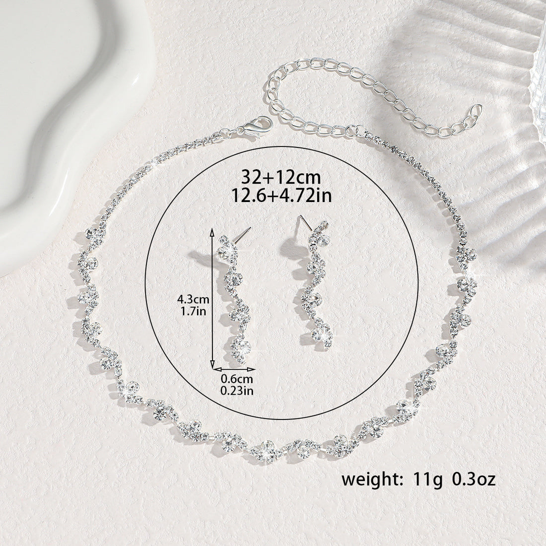 Fashion Elegant Rhinestone Ear Stud Necklace Women's Suit