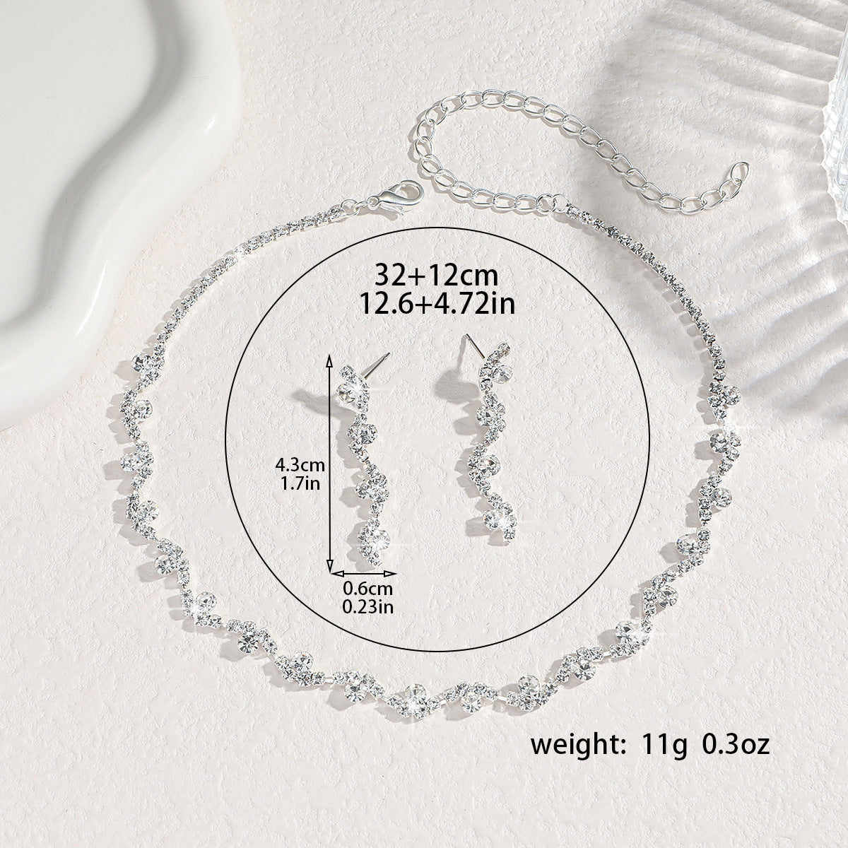 Fashion Elegant Rhinestone Ear Stud Necklace Women's Suit