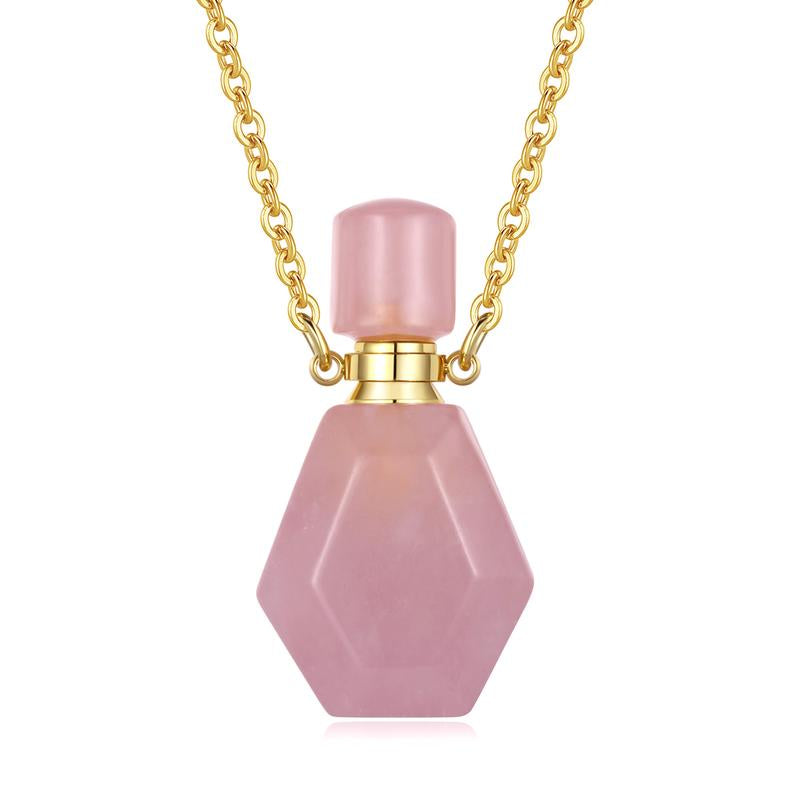 EUDORA Crystal Perfume Bottle Pendant Necklace for Essential Oils and Fragrance, Unique Natural Crystal for Aromatherapy, Amethyst Healing Jewelry