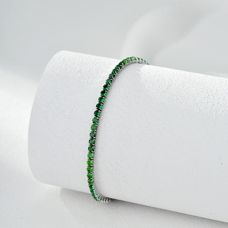 Diamond Color Zirconium Tennis Chain S925 Sterling Silver Single Row Inlaid Zircon Bracelet