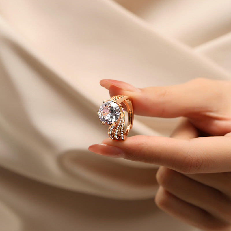 Retro 3 Karat Geometric Zircon Ring