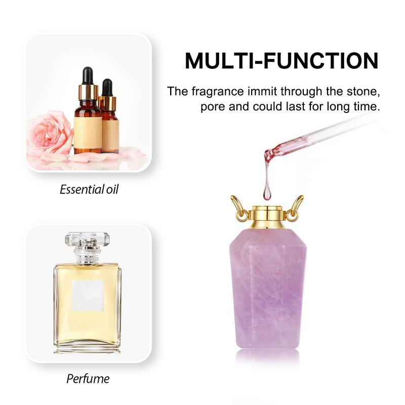 EUDORA Crystal Perfume Bottle Pendant Necklace for Essential Oils and Fragrance, Unique Natural Crystal for Aromatherapy, Amethyst Healing Jewelry