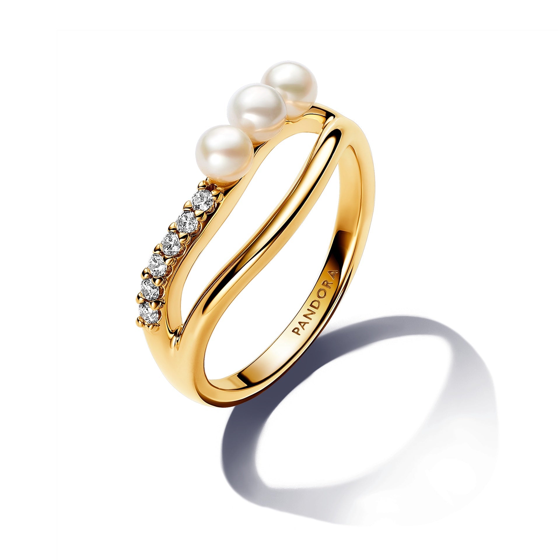 Pandora Treated Freshwater Cultured Pearl & Organically Shaped Double Band Ring – Elegant Gift Jewelry Set