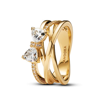 Pandora Sparkling Bow & Crossover Band Ring – Elegant Gift Jewelry Set