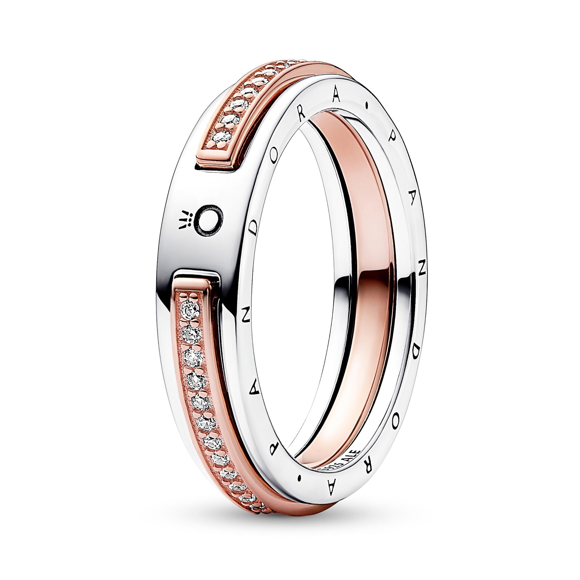 Pandora Signature Two-tone Logo & Pavé Ring – Elegant Gift Jewelry Set