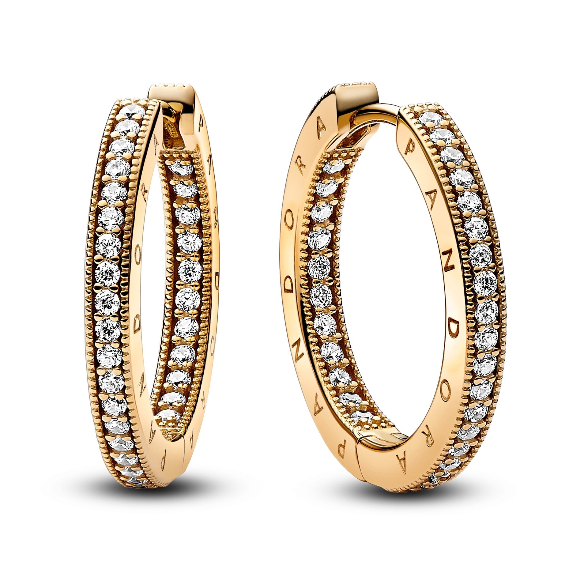 Pandora Signature Logo & Pavé Hoop Earrings – Elegant Gift Jewelry Set