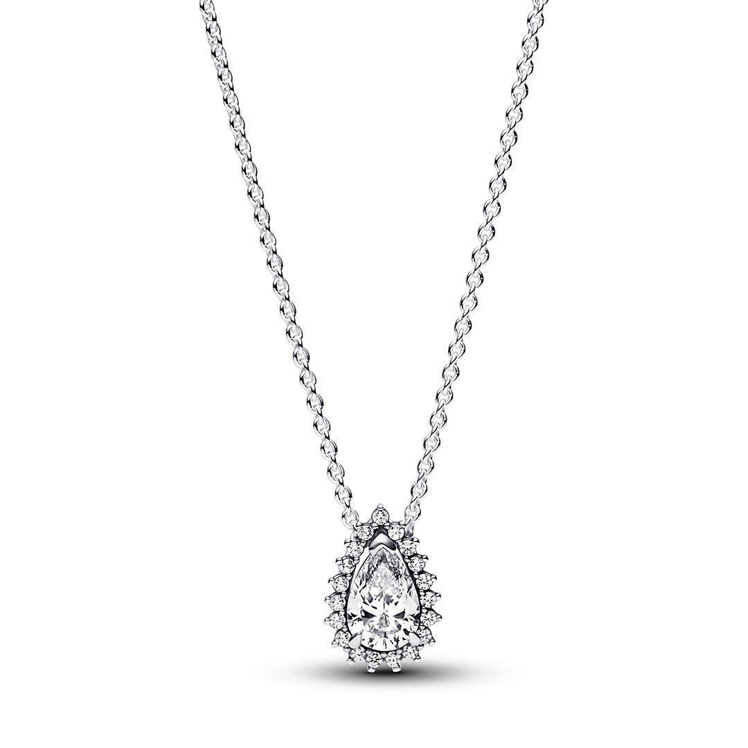 Sparkling Pear Halo Collier Necklace – Elegant Gift Jewelry Set