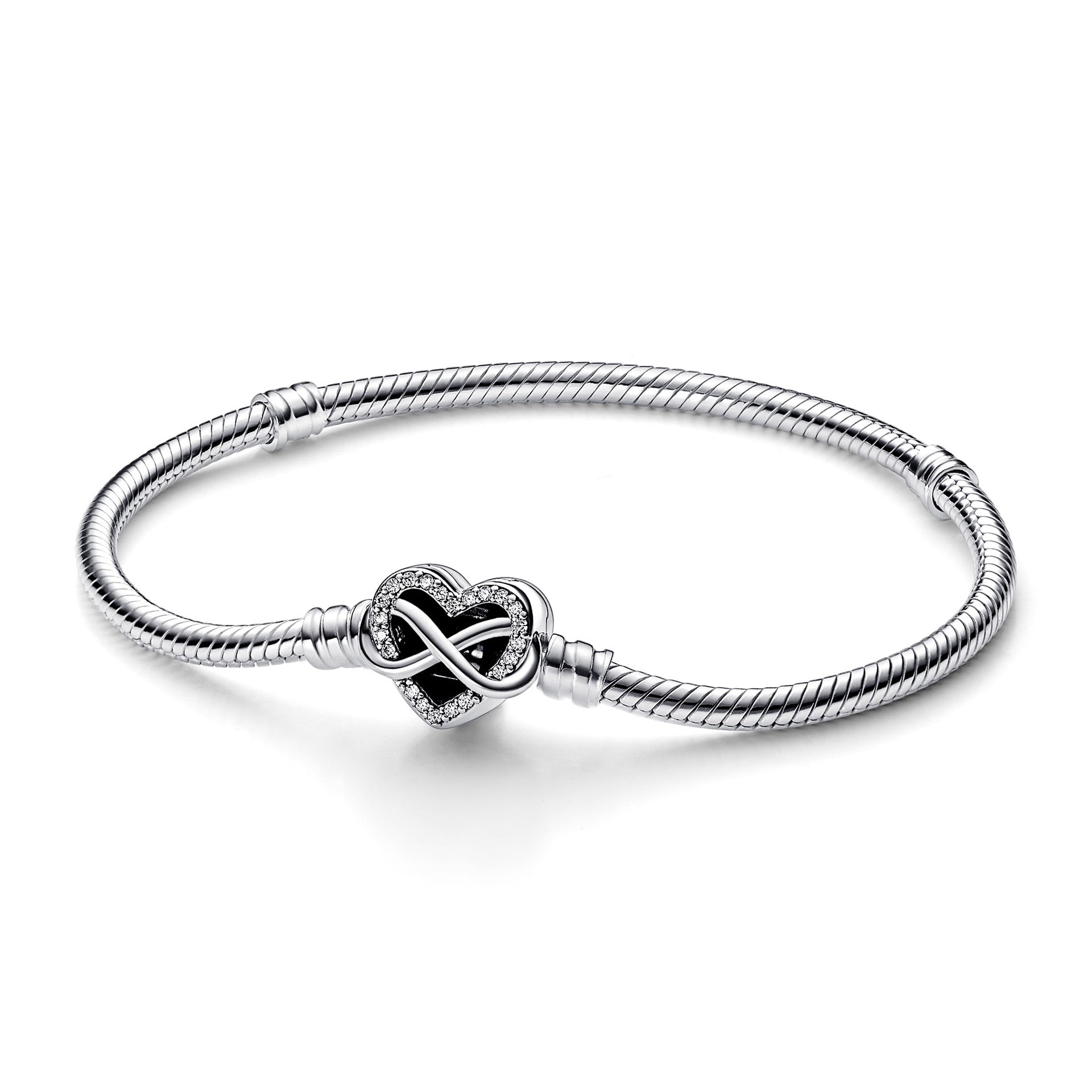 Pandora Moments Sparkling Infinity Heart Clasp Snake Chain Bracelet – Elegant Gift Jewelry Set