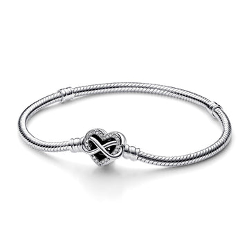Pandora Moments Sparkling Infinity Heart Clasp Snake Chain Bracelet – Elegant Gift Jewelry Set