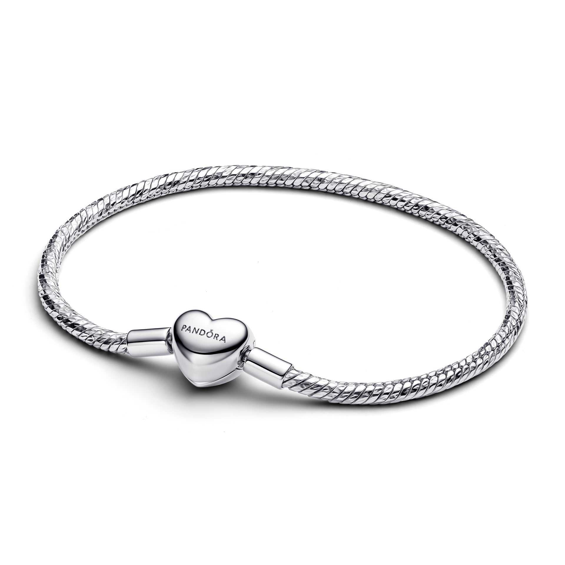 Pandora Heart Clasp Faceted Snake Chain Bracelet – Elegant Gift Jewelry Set