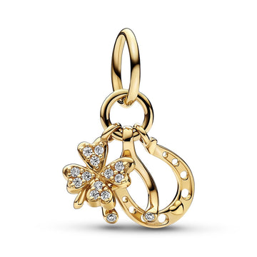 Pandora Lucky Clover, Wishbone & Horseshoe Dangle Charm – Elegant Gift Jewelry Set