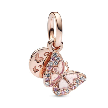 Pink Butterfly & Quote Double Dangle Charm – Elegant Gift Jewelry Set