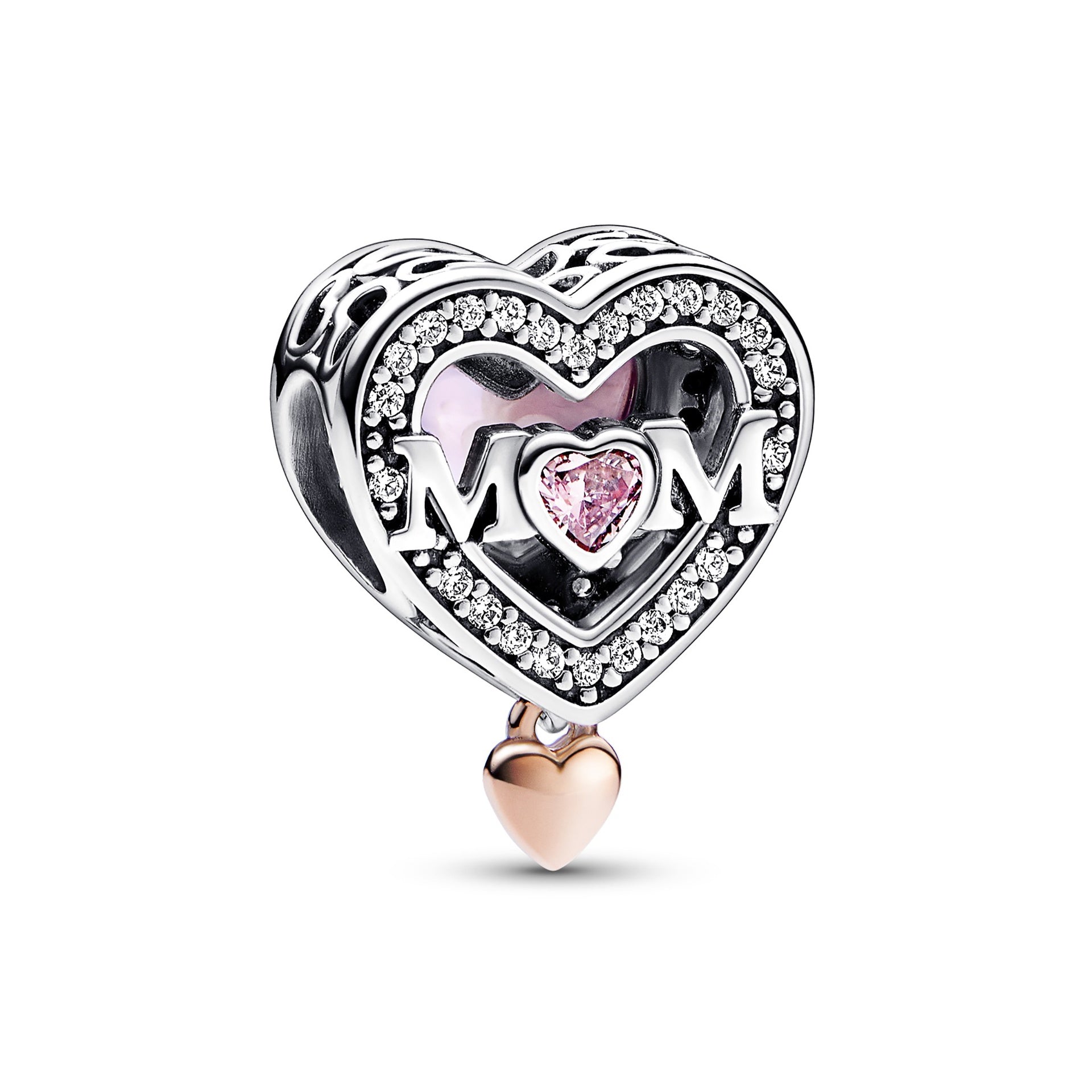 Two-tone Openwork Mum & Heart Charm – Elegant Gift Jewelry Set