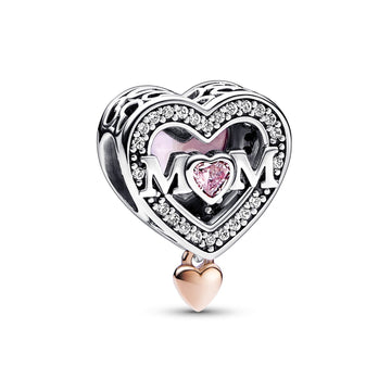 Two-tone Openwork Mum & Heart Charm – Elegant Gift Jewelry Set