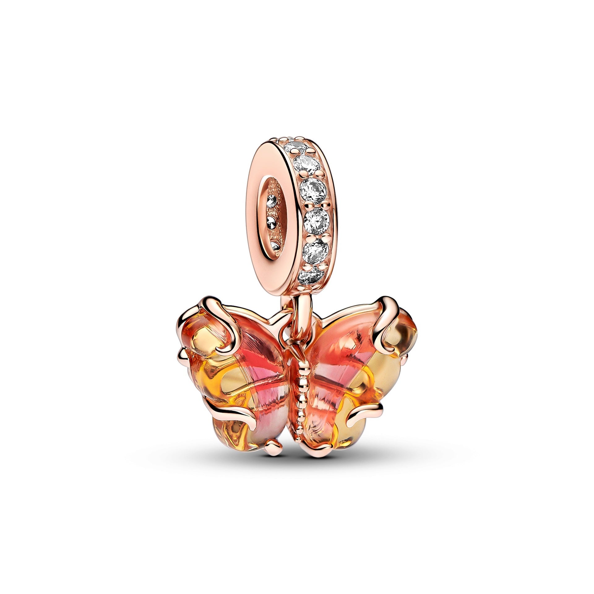 Pandora Pink & Yellow Murano Glass Butterfly Dangle Charm – Elegant Gift Jewelry Set