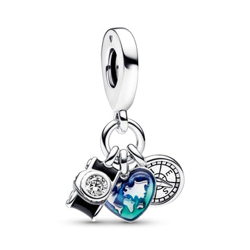 Camera, Heart & Compass Triple Dangle Charm – Elegant Gift Jewelry Set