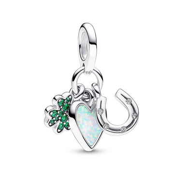 Four Leaf Clover, Heart and Horseshoe Triple Dangle Charm – Elegant Gift Jewelry Set