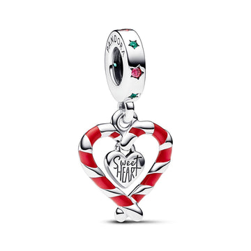 Double Candy Cane Heart Christmas Dangle Charm – Elegant Gift Jewelry Set