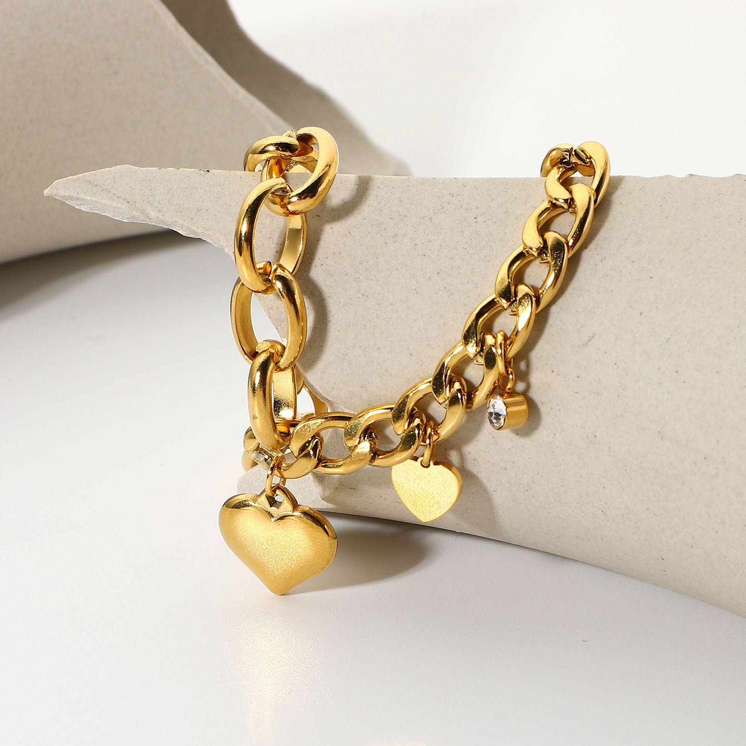 Cuban Link Chain Oval Chain Double-piece Heart-shaped Small Round Zirconium Bracelet