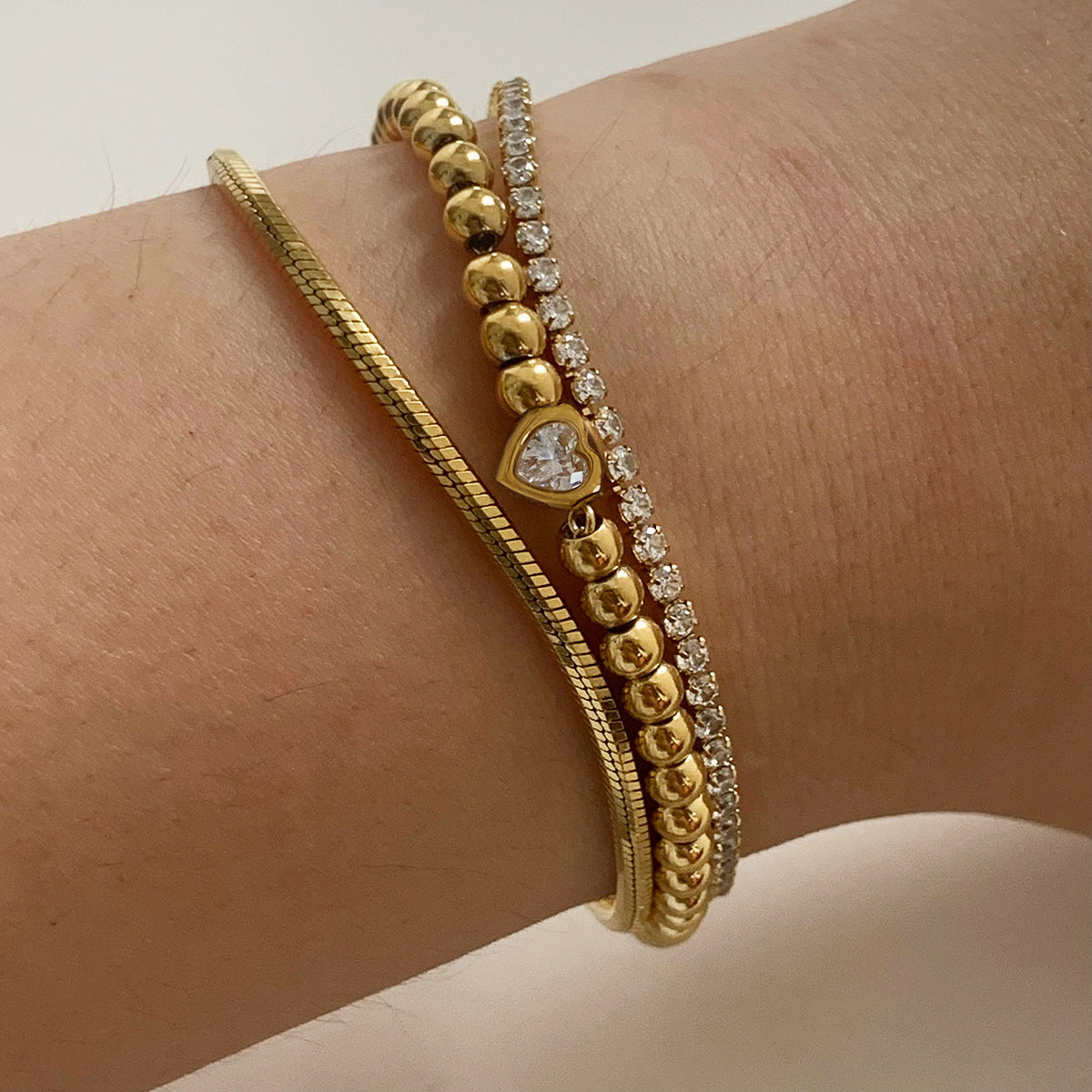 Women's European And American Twin Beaded Heart Bracelet