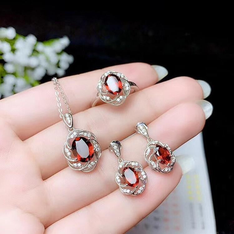 Ring Necklace Ear Stud Luxury Colored Gems Suit