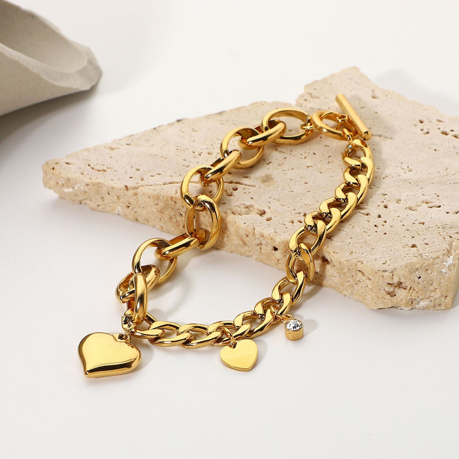Cuban Link Chain Oval Chain Double-piece Heart-shaped Small Round Zirconium Bracelet