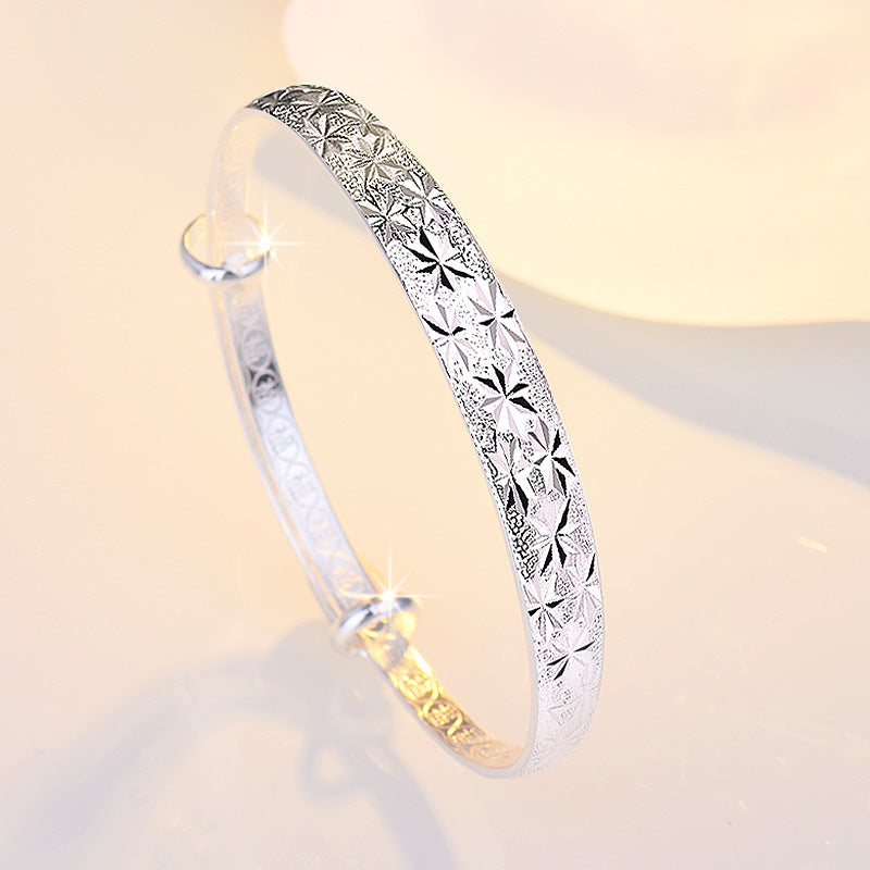 Simple Cooperized Silver Wide Bracelet For Women Personalized Opening