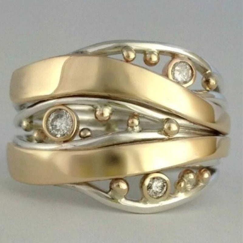 Fashion Wide Irregular Inlaid Diamond Gold Bead Ring