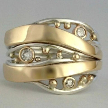 Fashion Wide Irregular Inlaid Diamond Gold Bead Ring