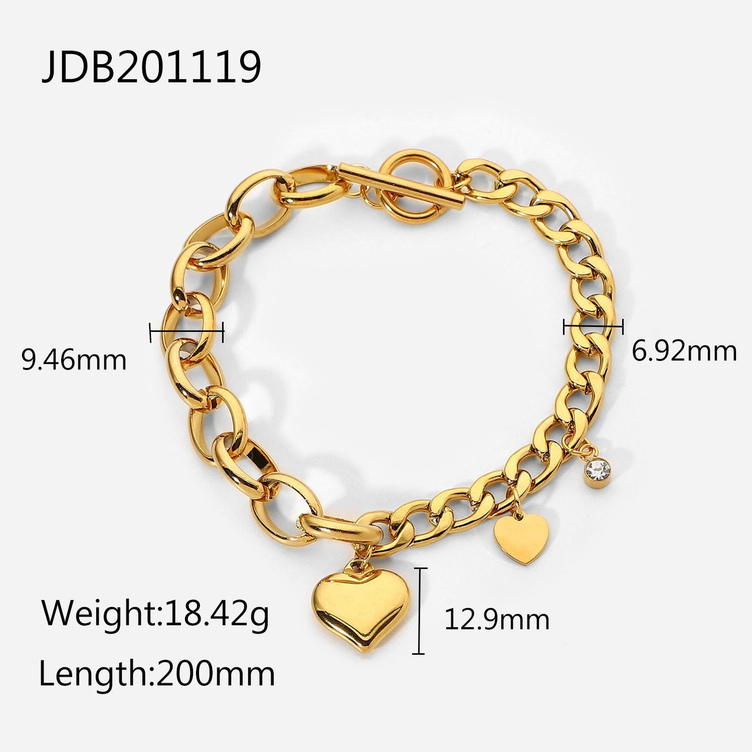Cuban Link Chain Oval Chain Double-piece Heart-shaped Small Round Zirconium Bracelet