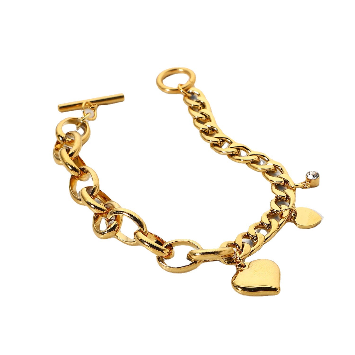 Cuban Link Chain Oval Chain Double-piece Heart-shaped Small Round Zirconium Bracelet