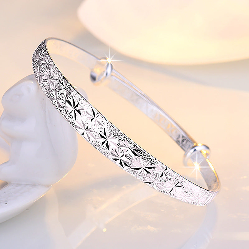 Simple Cooperized Silver Wide Bracelet For Women Personalized Opening