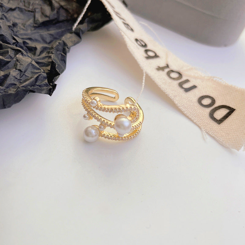 Women's Three-layer Micro Inlaid Zircon Pearl Ring